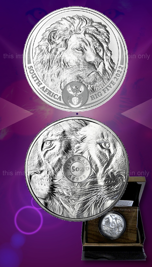 2022 5oz R5 Silver Brilliant Uncirculated Coin Big Five Lion